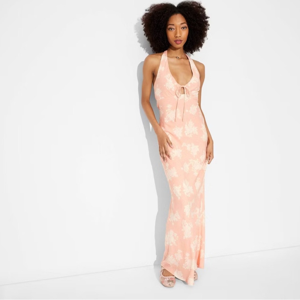 Wild Fable Peach Floral Maxi Halter Dress